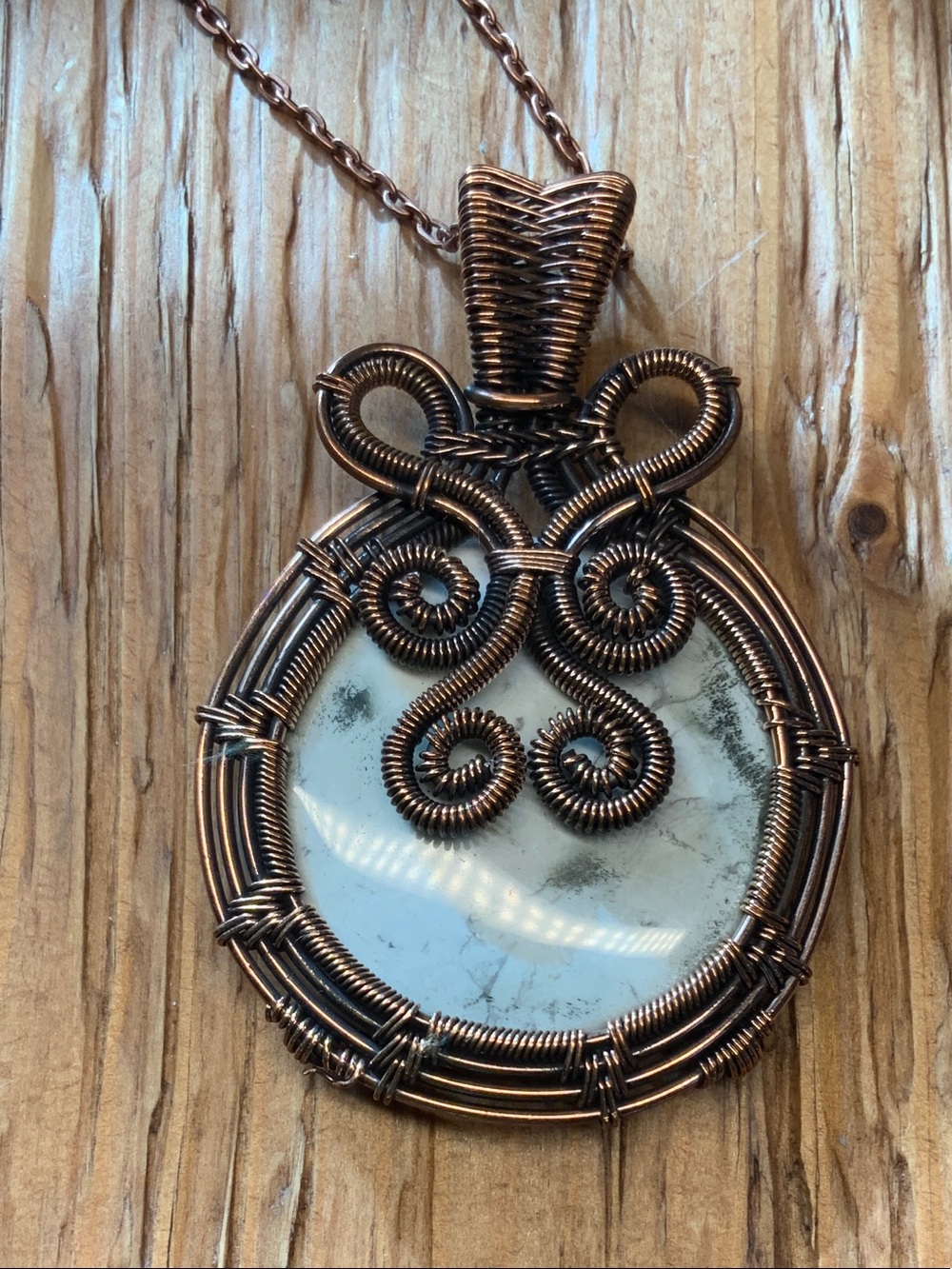 White Magnesite Handmade Copper Wire Wrapped Pendant Necklace